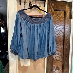 GAP Blue Smocked Neck Blouse